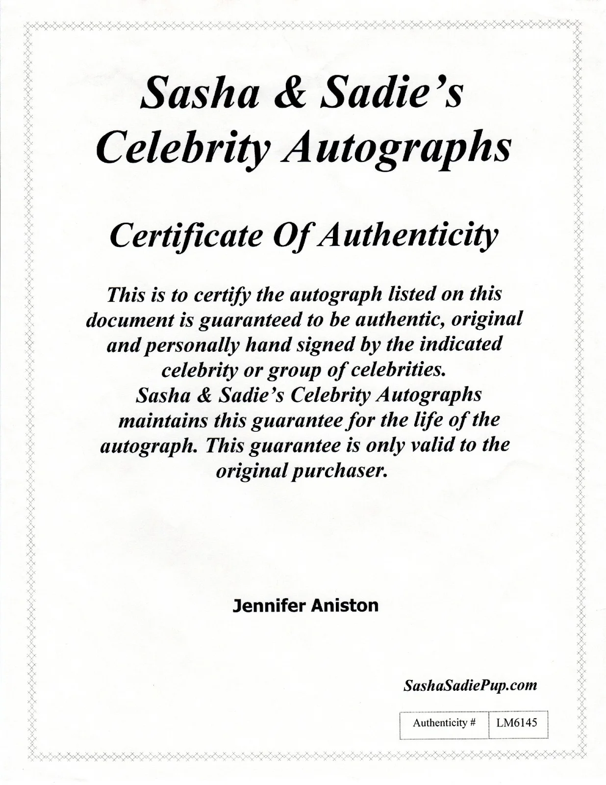 Jennifer Aniston — Jennifer Aniston Autographed Photo 3 w COA, image 2