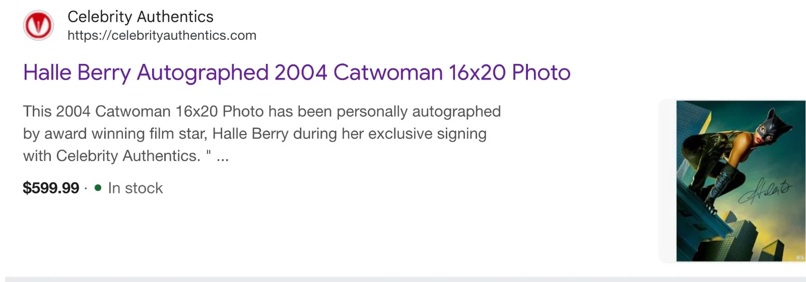 Halle Berry — Halle Berry Signed "Catwoman" 16x20 Photo (Celebrity Authentics), изображение 2