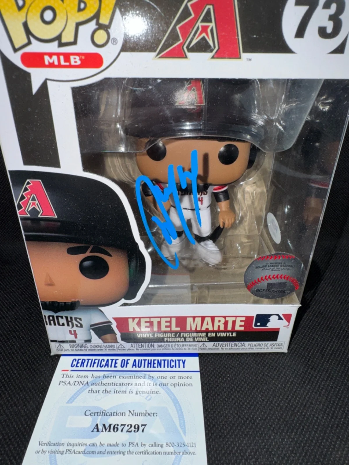 KETEL MARTE — KETEL MARTE signed ARIZONA DIAMONDBACKS FUNKO POP FIGURE #73 w/ COA PSA AM67297, изображение 2
