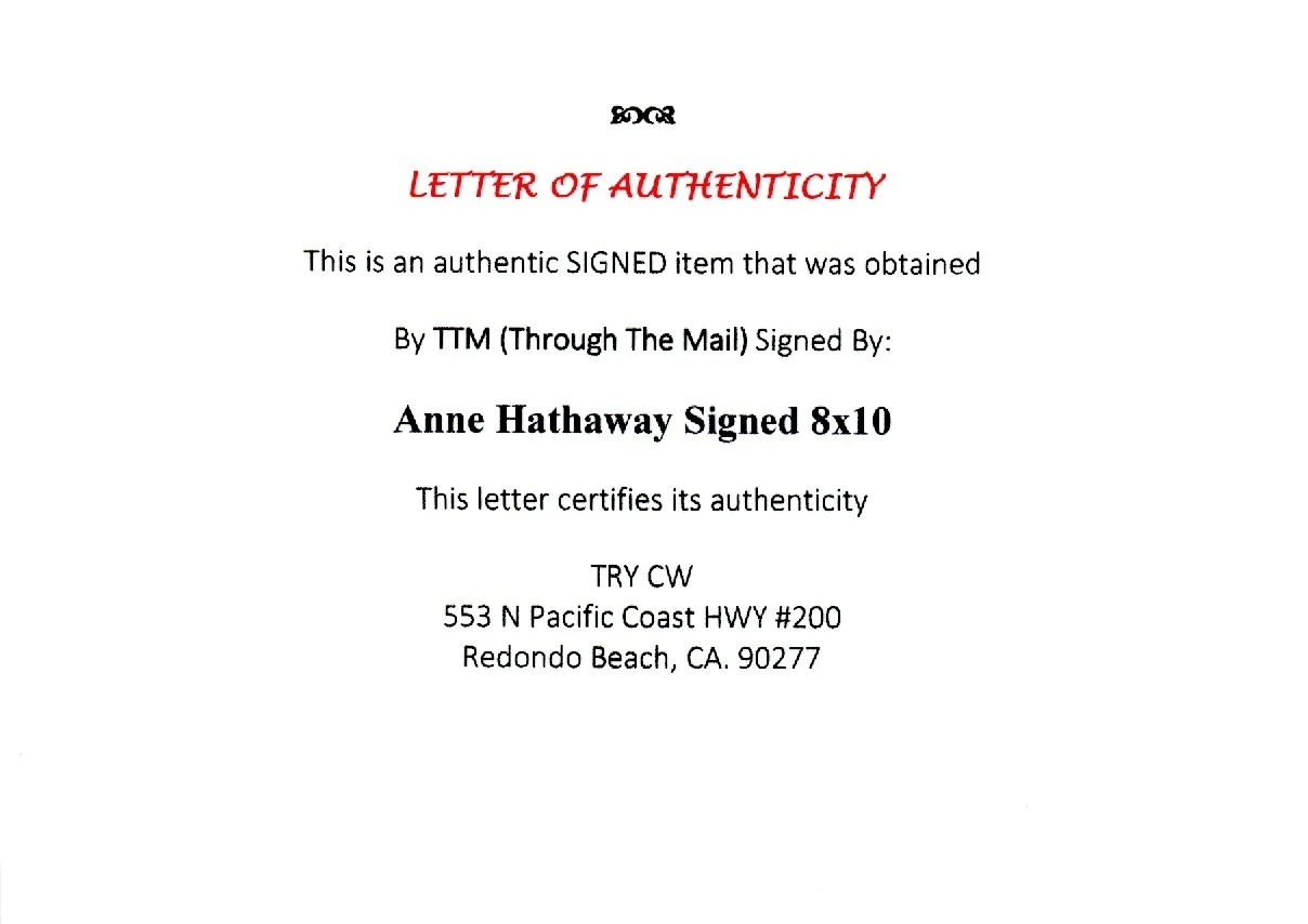 Anne Hathaway Autographed Photo 6 w COA, image 2