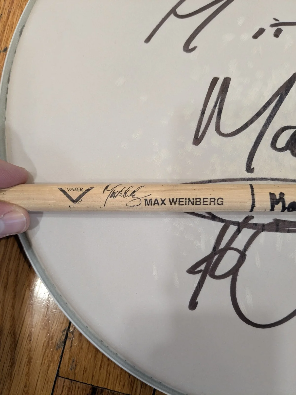 Max Weinberg Tour Used Hand Signed Drumhead And Drumstick Bruce Springsteen COA, image 2