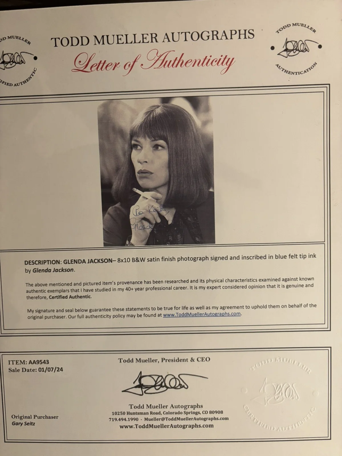GLENDA JACKSON — GLENDA JACKSON SIGNED PHOTO -"TOUCH OF CLASS" LATE ENGLISH ACTRESS-ACADEMY AWARD, изображение 5