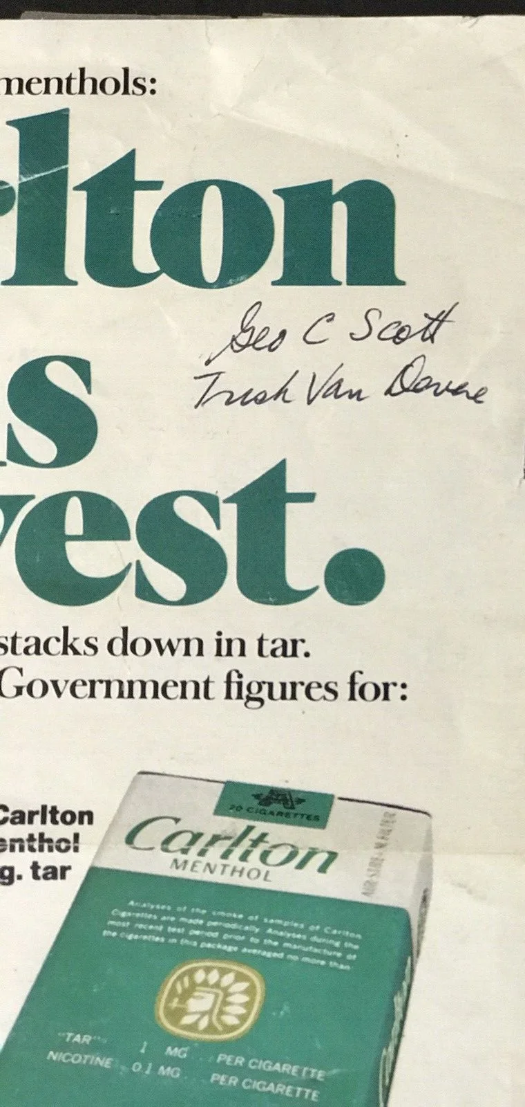 GEORGE C SCOTT --TRISH VAN DEVERE — SIGNED SHEET GEORGE C SCOTT DECEASED & TRISH VAN DEVERE -HUSBAND AND WIFE, image 3