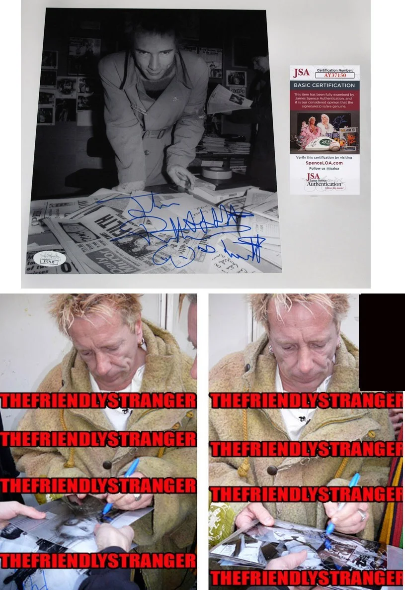 JOHNNY ROTTEN — Johnny Rotten signed 8x10 Photo JOHN LYDON SEX PISTOLS Inscription JSA COA Rare