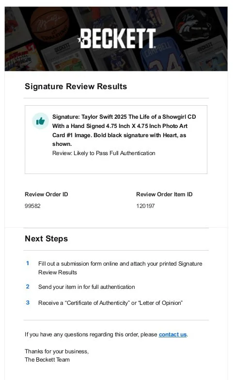 Taylor Swift The Life of a Showgirl CD Signed 4.75x4.75 Photo Art #1 - Beckett, изображение 4