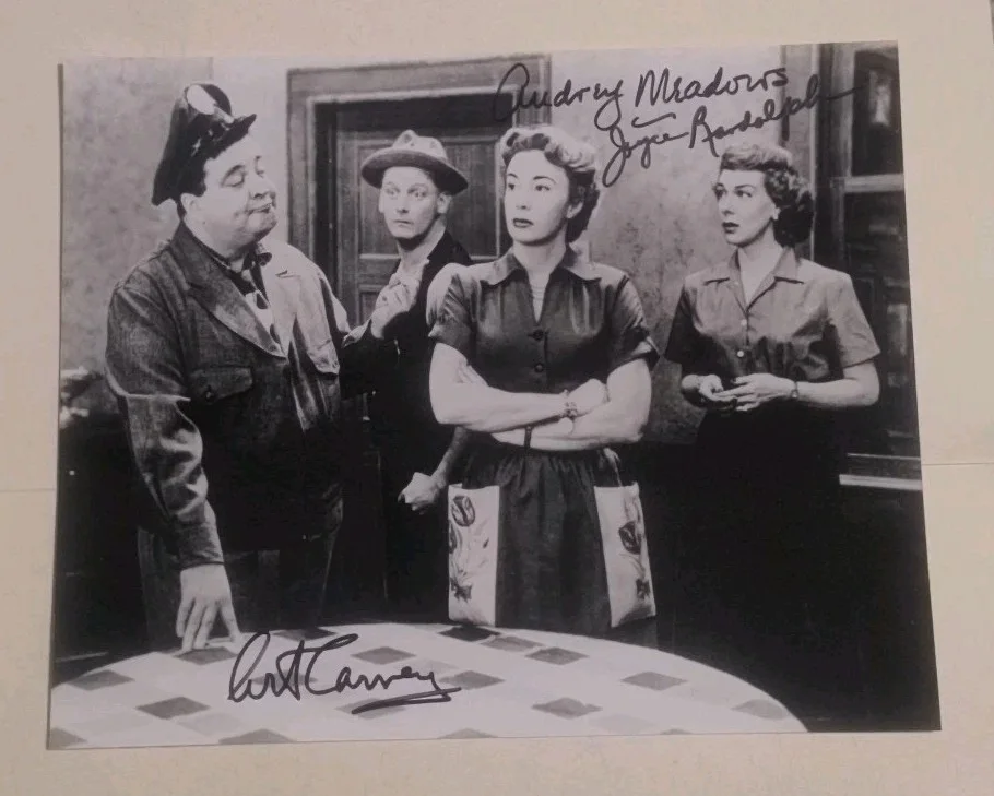 art Carney, Audrey Meadows, Joyce Randolph — Signed Honeymooners Cast Photo Carney, Meadows, Randolph Autograph Vintage TV
