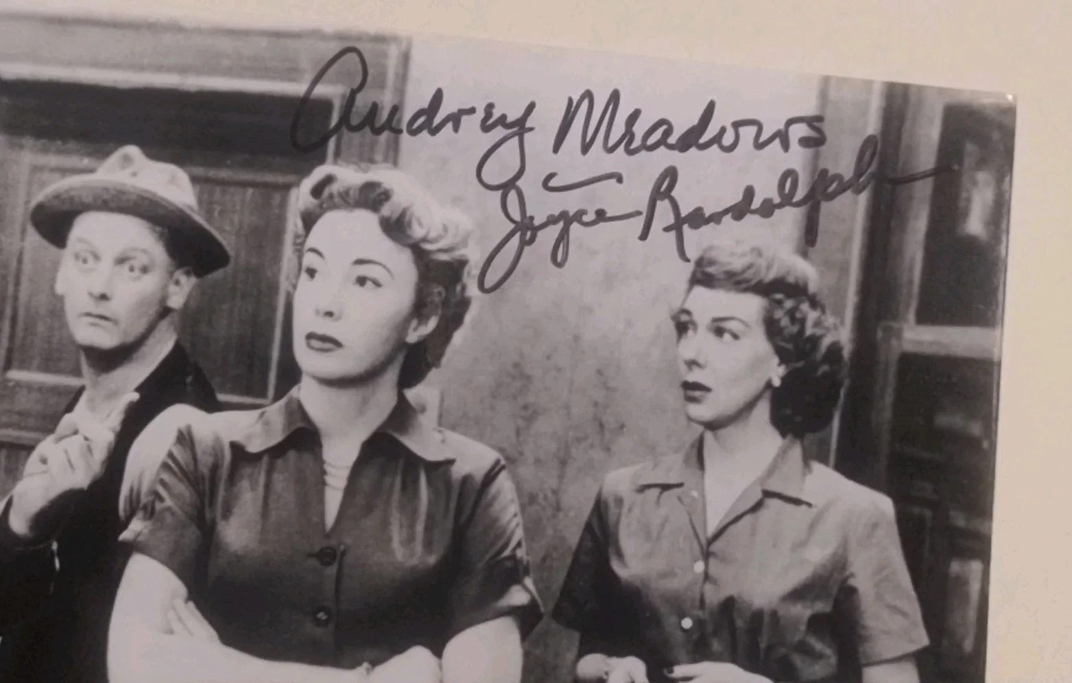 art Carney, Audrey Meadows, Joyce Randolph — Signed Honeymooners Cast Photo Carney, Meadows, Randolph Autograph Vintage TV, image 3
