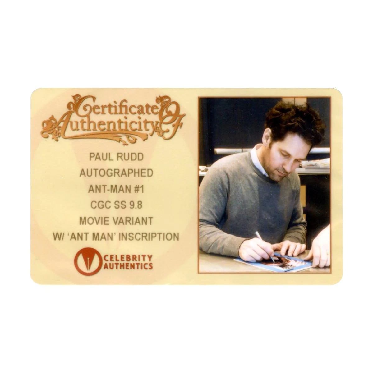 Paul Rudd — Paul Rudd Autographed 2015 Ant-Man #1 Movie Variant CGC SS 9.8 with Ant-Man Insc, изображение 2