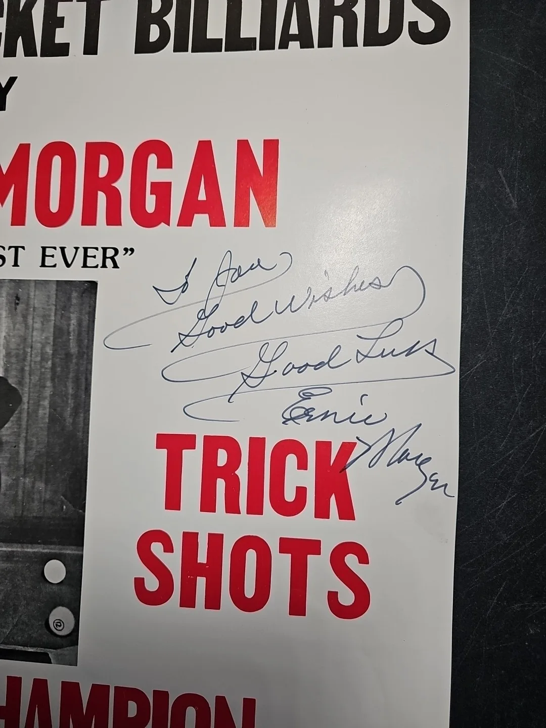 Ernest Morgan Signed Autograph Poster 23x17½ One Arm Pool Player, image 2