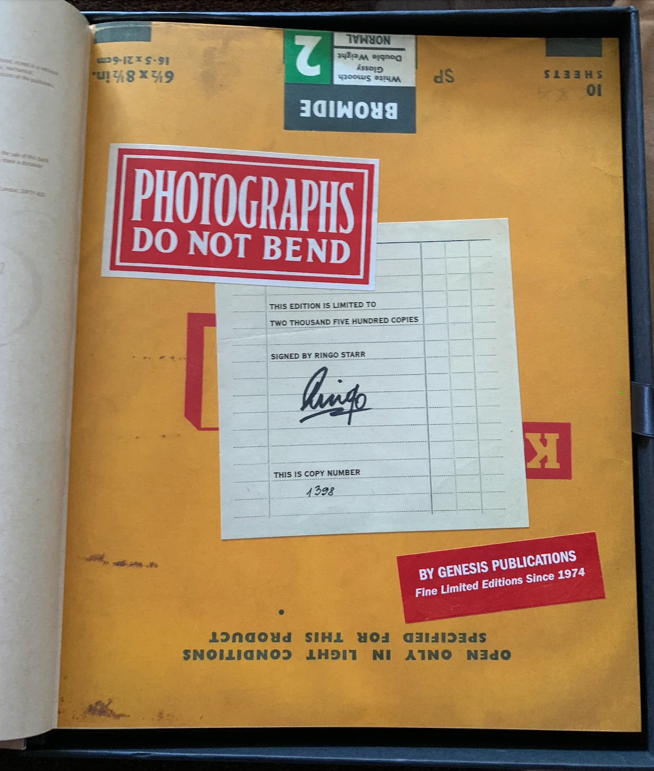 RINGO STARR SIGNED LIMITED EDITION COFFEE TABLE BOOK "PHOTOGRAPH" 1398/2500, image 3
