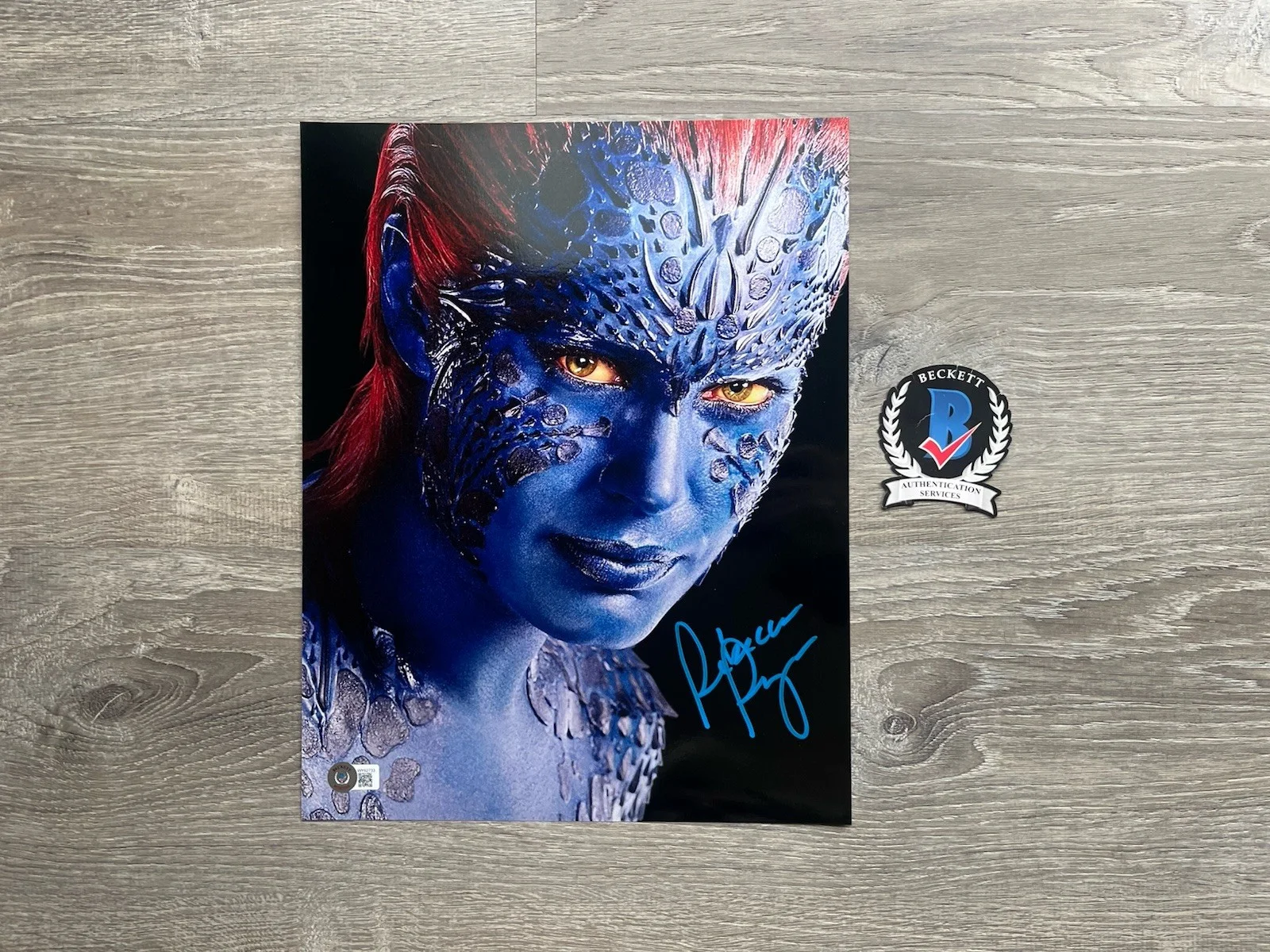 Rebecca Romijn — Rebecca Romijn Signed Mystique Metallic 11x14 Photo Beckett COA X-Men Marvel