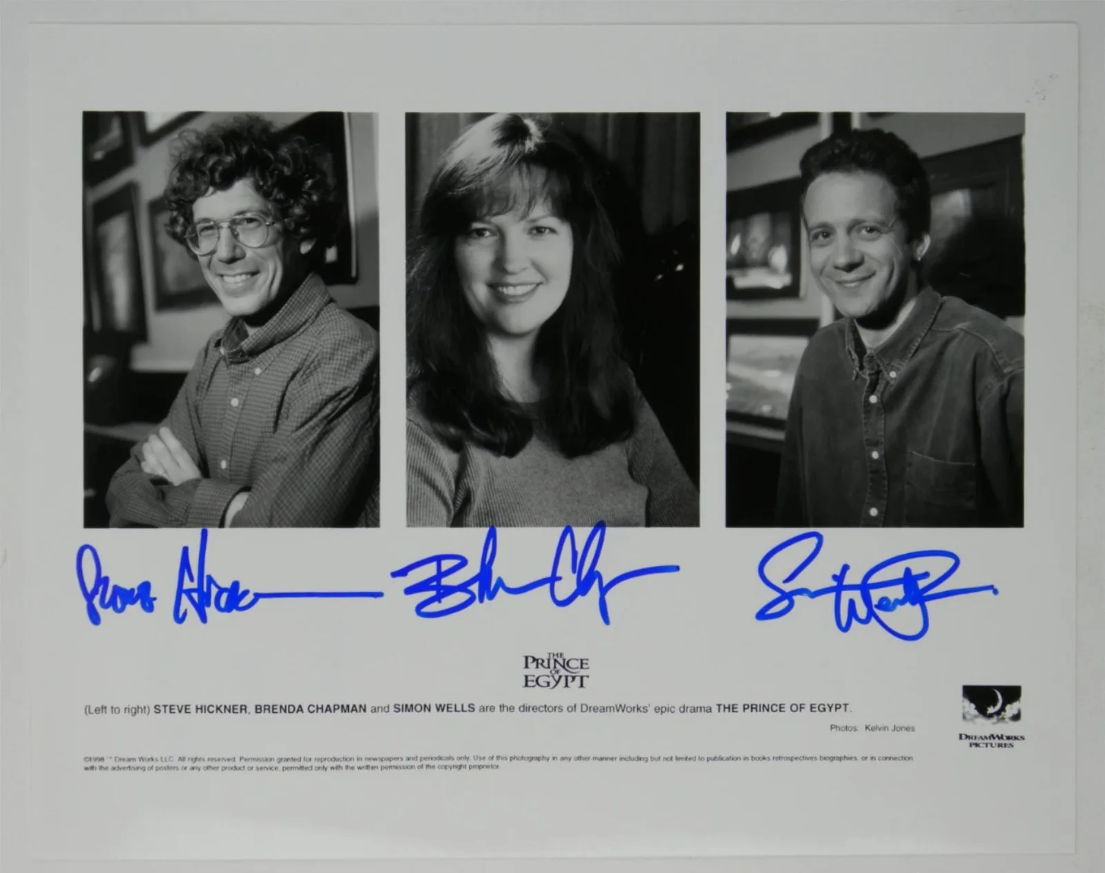 Steve Hickner — Steve Hickner Brenda Chapman Simon Wells Signed 8x10 Promo Photo Prince Of Egypt