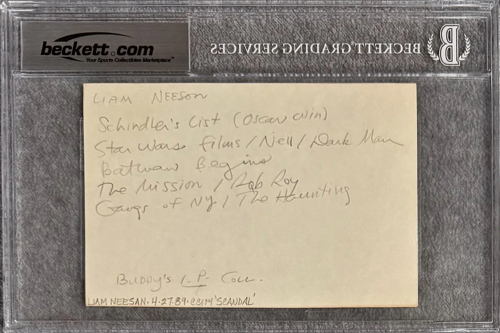 Liam Neeson — LIAM NEESON Signed Autographed 4"x6" INDEX CARD Schindler's List TAKEN BECKETT, image 4