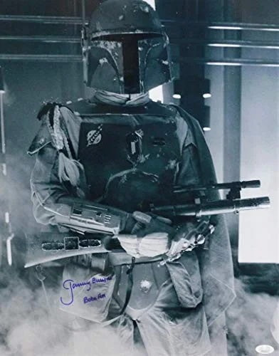 Jeremy Bulloch — Jeremy Bulloch Signed Boba Fett 16x20 B&W Close Up Photo - JSA Auth *Blue, изображение 3