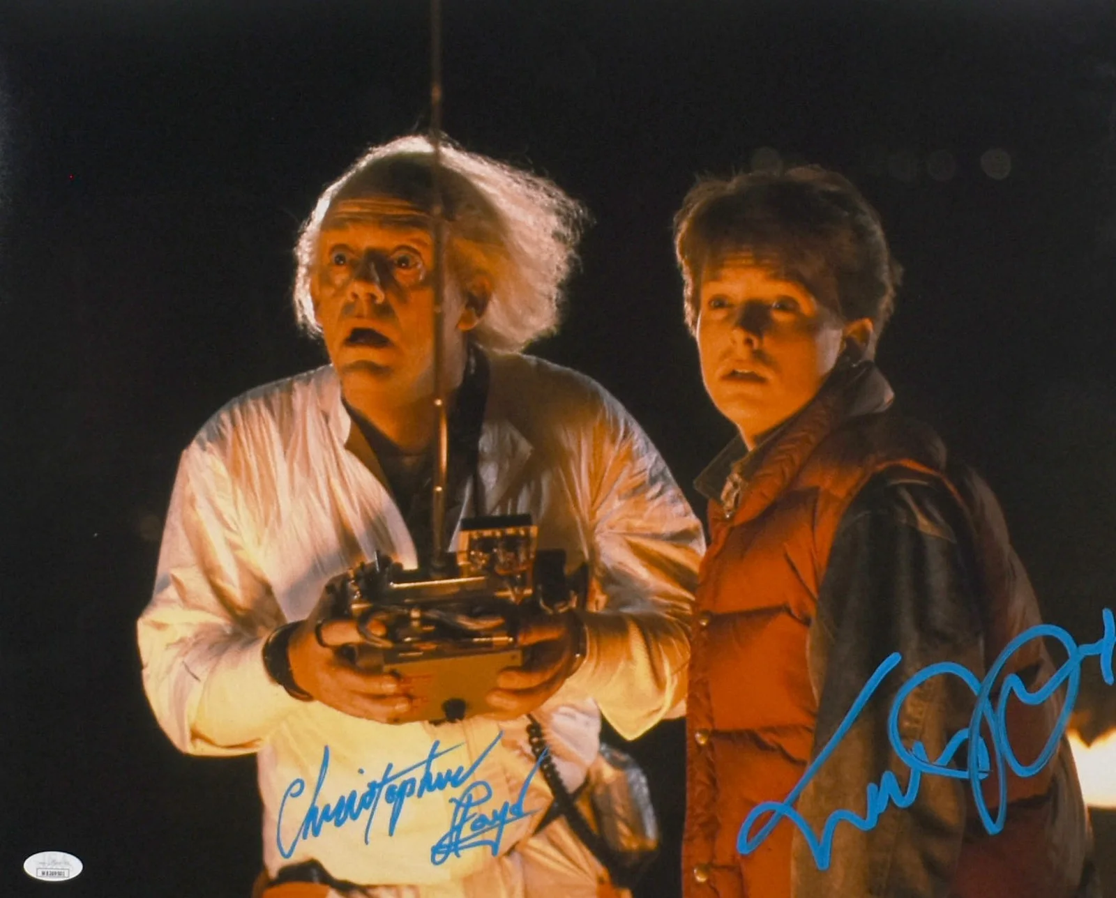 Christopher Lloyd/MJ Fox — Christopher Lloyd Michael J. Fox Autographed 16x20 Photo- JSA W *Blue