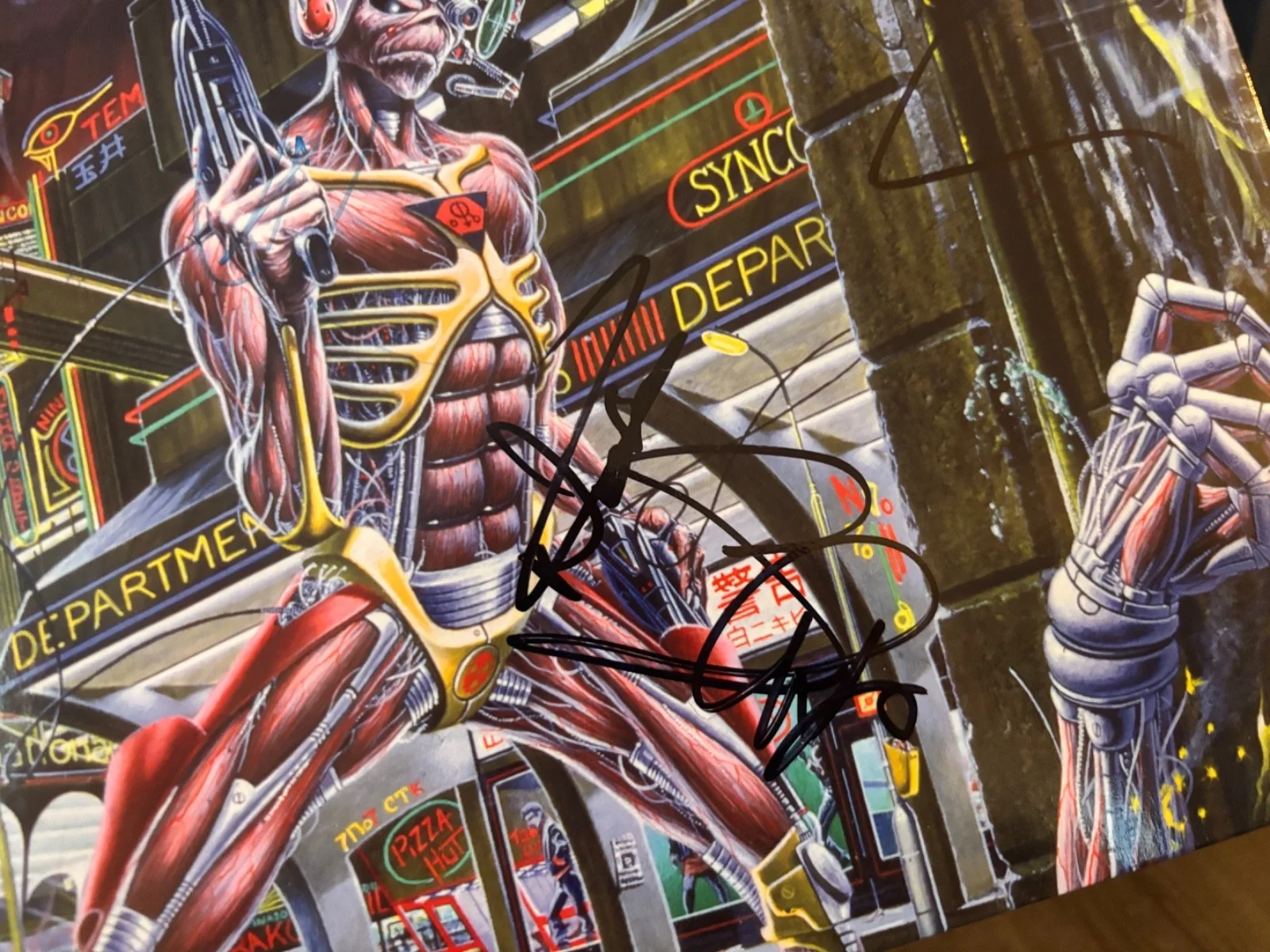 IRON MAIDEN SIGNED AUTOGRAPHED LP VINYL RARE SOMEWHERE TIME X4 BRUCE DICKINSON, image 3