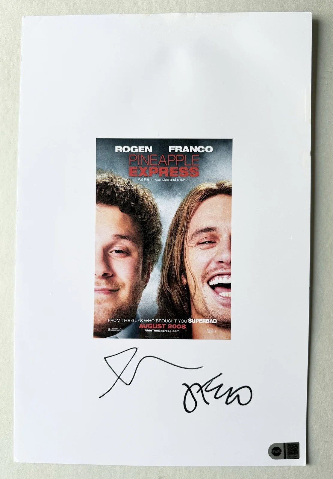 James Franco, Seth Rogen — Seth Rogen & James Franco Autograph Dual pineapple Express 11x17 poster swau coa
