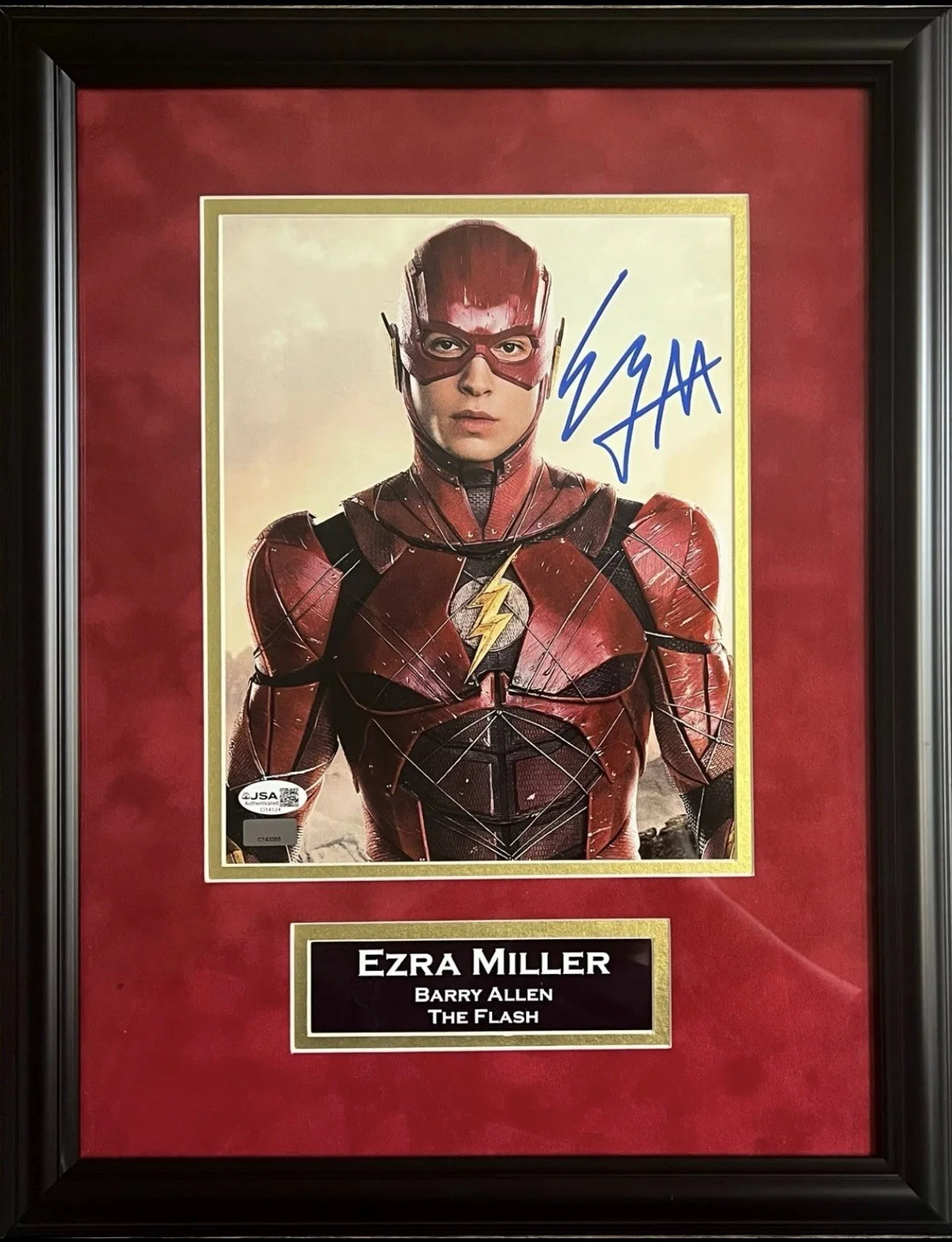 Ezra Miller — Ezra Miller autographed signed suede framed 8x10 photo The Flash JSA COA