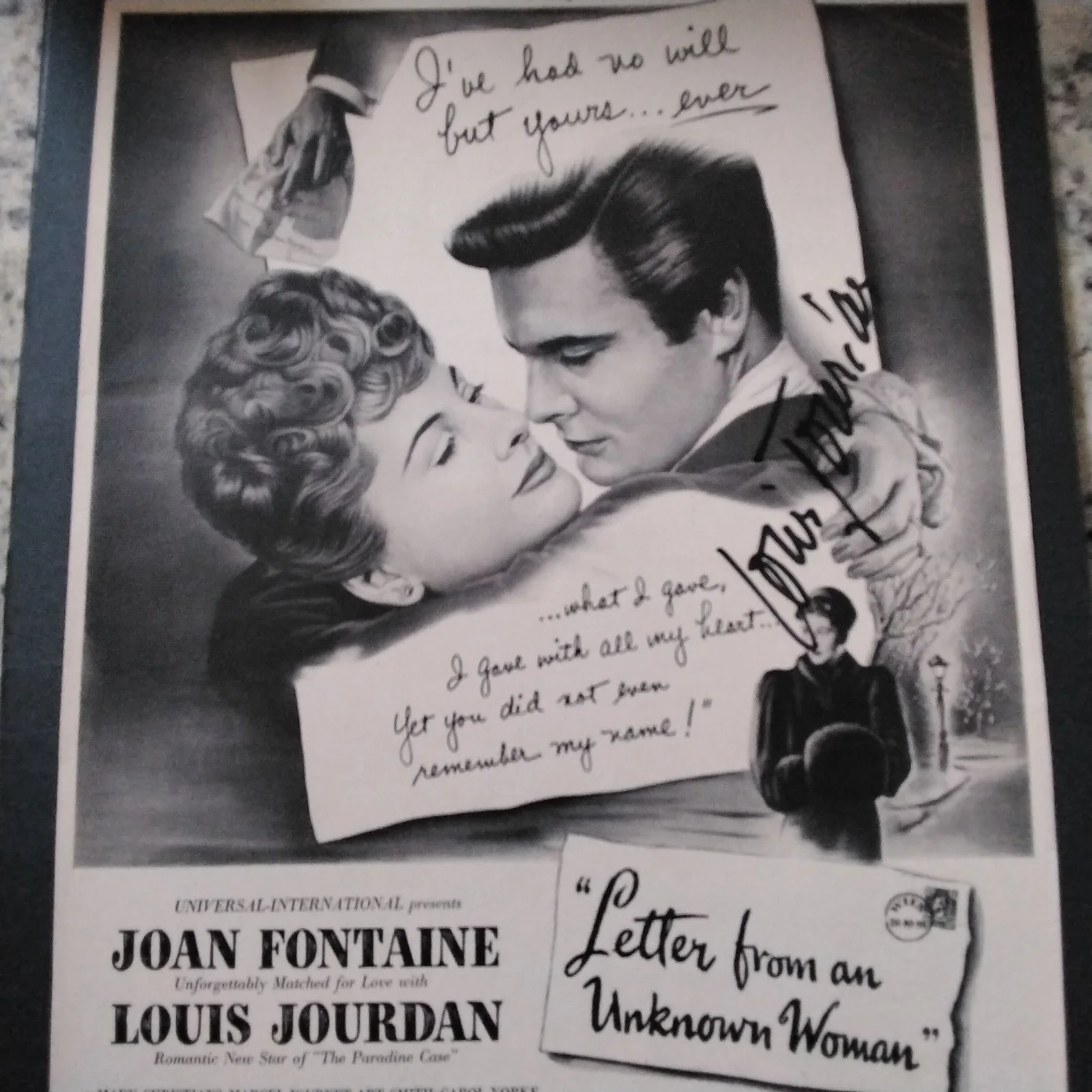 Louis Jourdan SIGNED 1948 Movie AD Letter From Unknown Woman Joan Fontaine, изображение 2