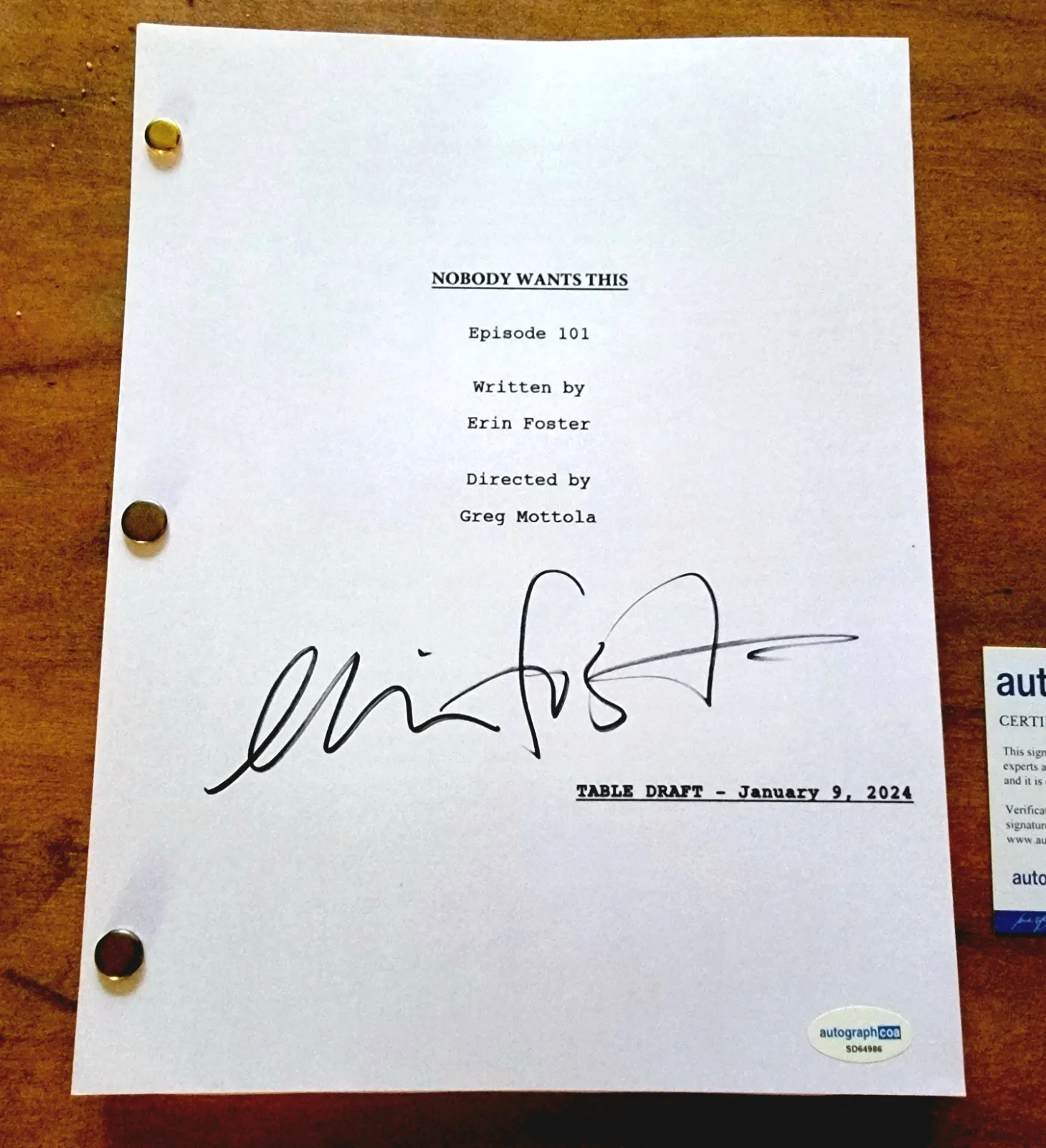 Erin Foster — Erin Foster Nobody Wants This signed 43 Page Pilot Episode Script ACOA COA, image 2