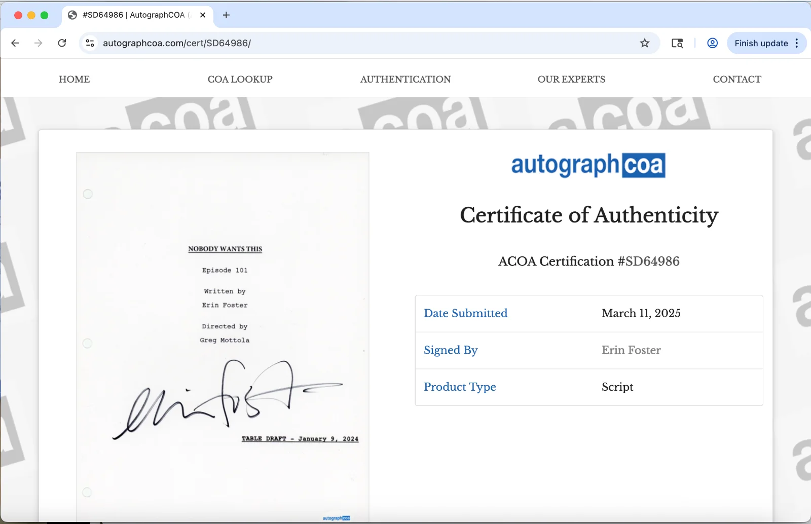 Erin Foster — Erin Foster Nobody Wants This signed 43 Page Pilot Episode Script ACOA COA, image 4