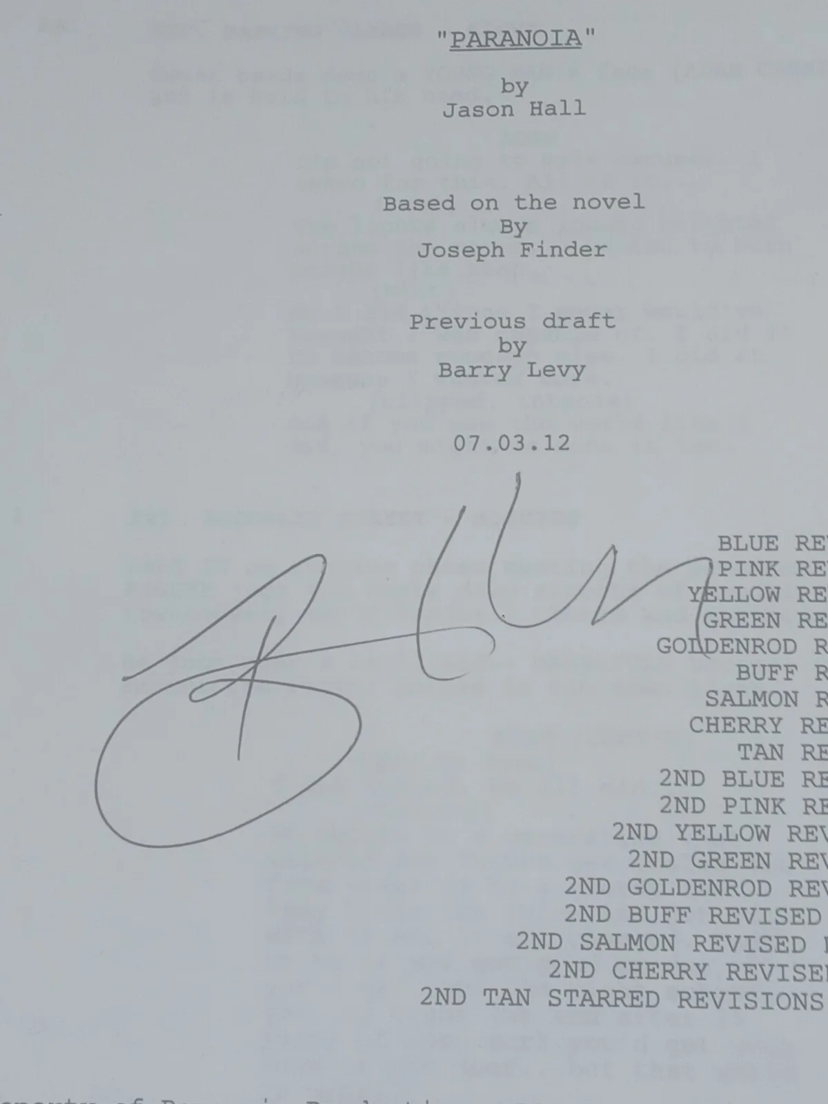 Barry Levy — Paranoia Signed Original Script Barry Levy Writer Movie Screenplay 2002, image 2