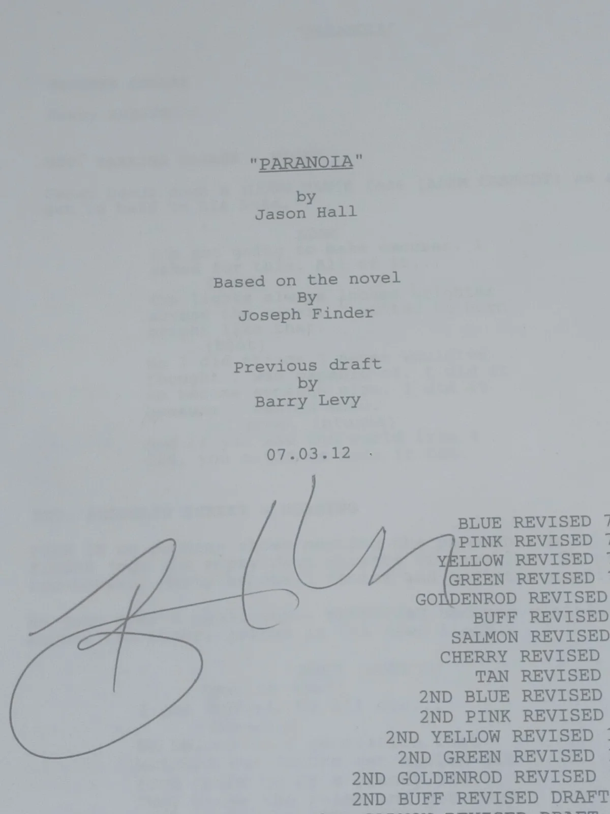 Barry Levy — Paranoia Signed Original Script Barry Levy Writer Movie Screenplay 2002, image 3