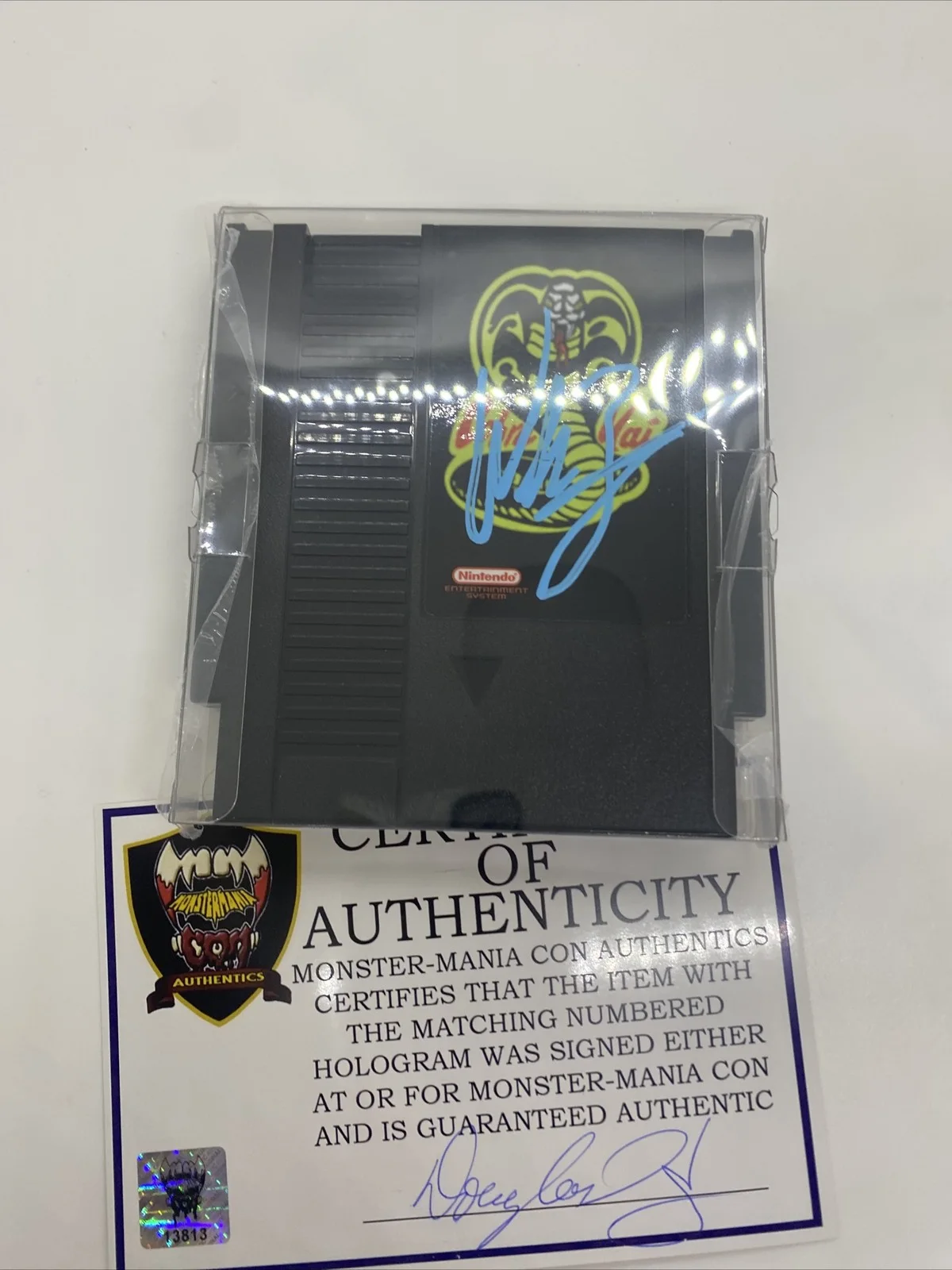 William Zabka — William Zabka Karate Kid Signed Cobra Kai Custom Game Cartridge MMC COA
