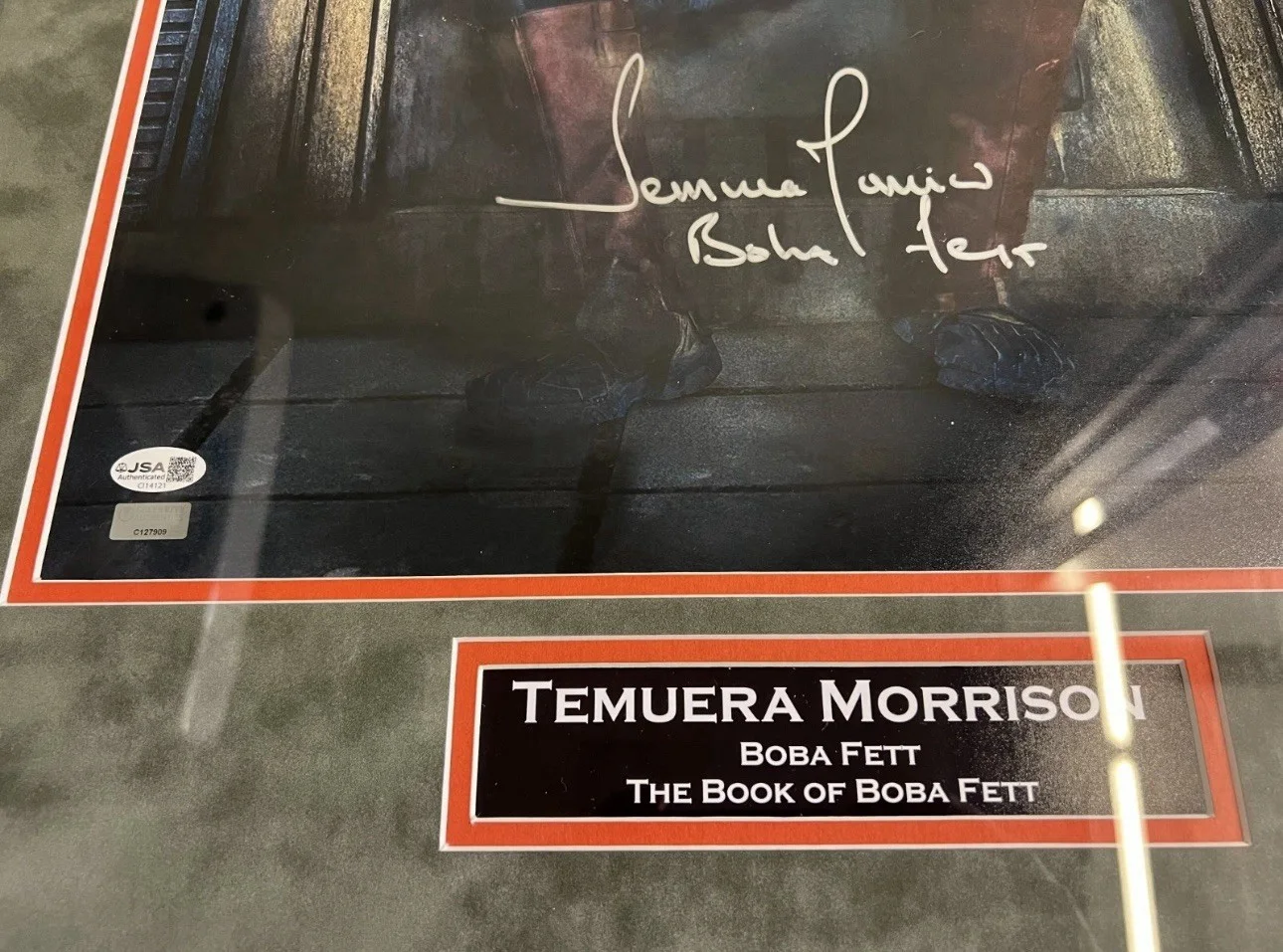 Temuera Morrison — Temuera Morrison autographed signed suede framed 16x20 Star Wars Boba Fett JSA, image 2