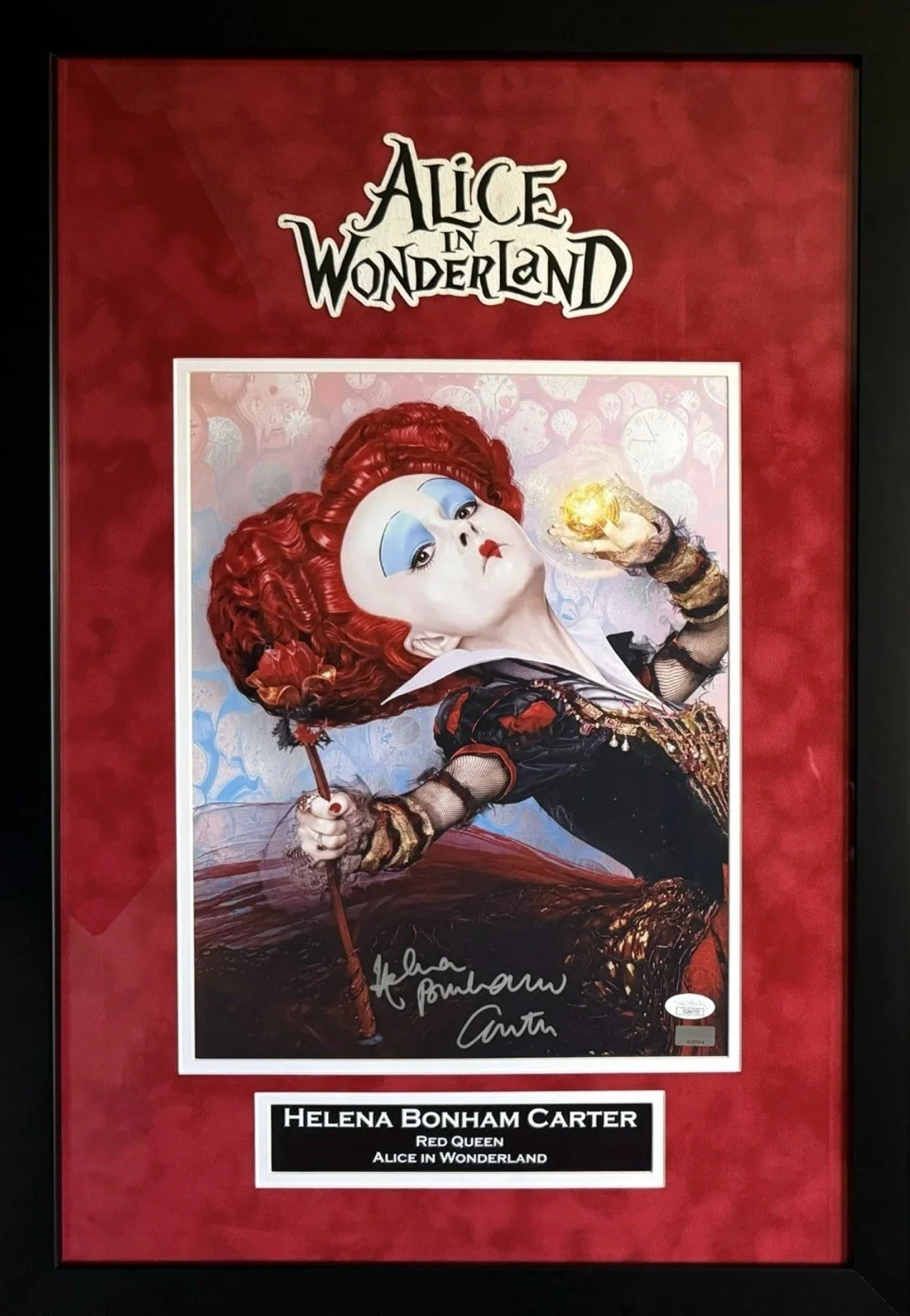 Helena Bonham Carter — Helena Bonham Carter autographed suede framed 11x14 Alice in Wonderland JSA COA