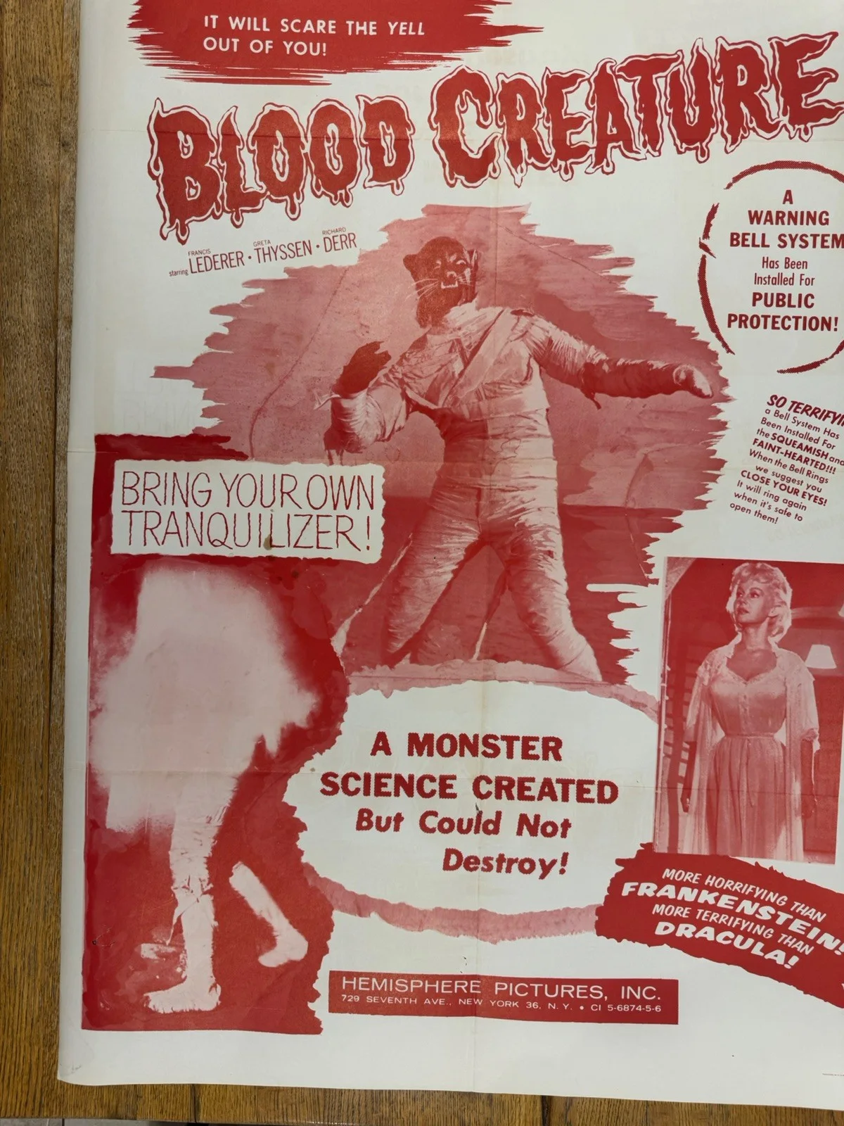 Blood Creature 1959 Original 27x41" US One Sheet Movie Poster Rare, изображение 4