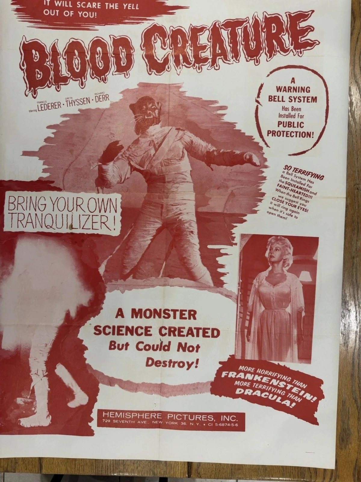 Blood Creature 1959 Original 27x41" US One Sheet Movie Poster Rare, изображение 5