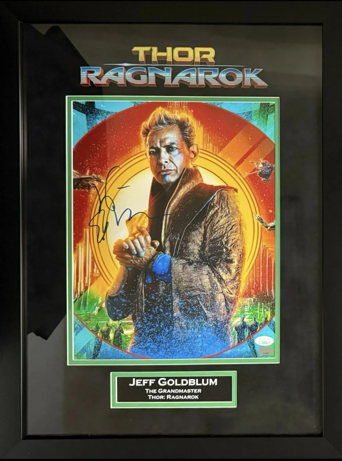 Jeff Goldblum — Jeff Goldblum autographed signed suede framed 11x14 photo Thor Ragnarok JSA COA