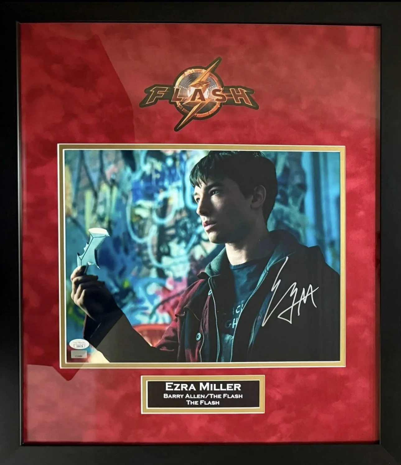 Ezra Miller — Ezra Miller autographed signed suede framed 11x14 photo the Flash JSA COA DCEU