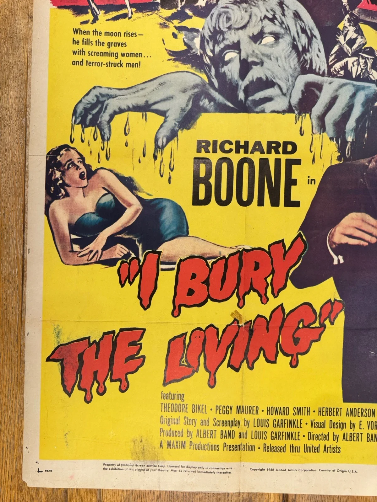 I Bury The Living 1958 Original 27x41" US One Sheet Movie Poster, изображение 3