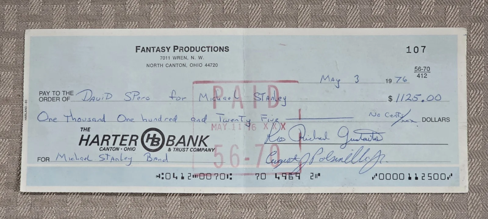 Michael Stanley Gee Twice Signed Check Autographed MSB Band, image 3