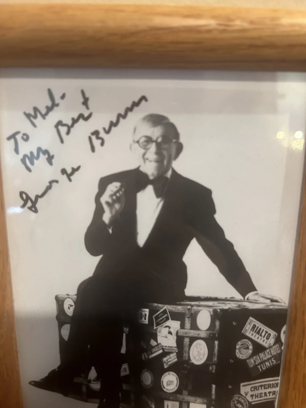 GEORGE BURNS — GEORGE BURNS B&W Signed & Inscribed Photograph, Framed 5x7, image 2