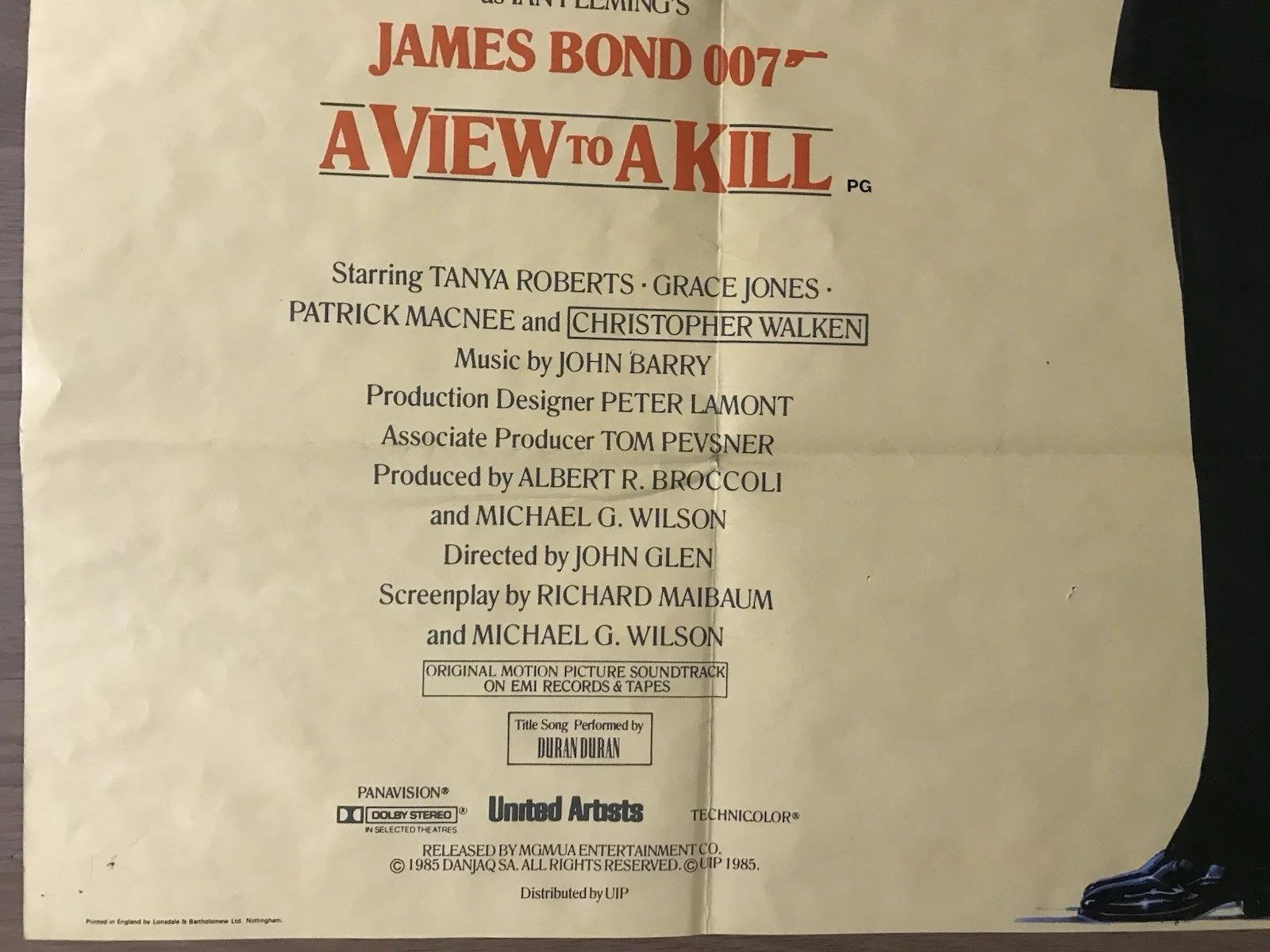 A View to a Kill (United Artists, 1985). Original British Quad Movie Poster, изображение 3