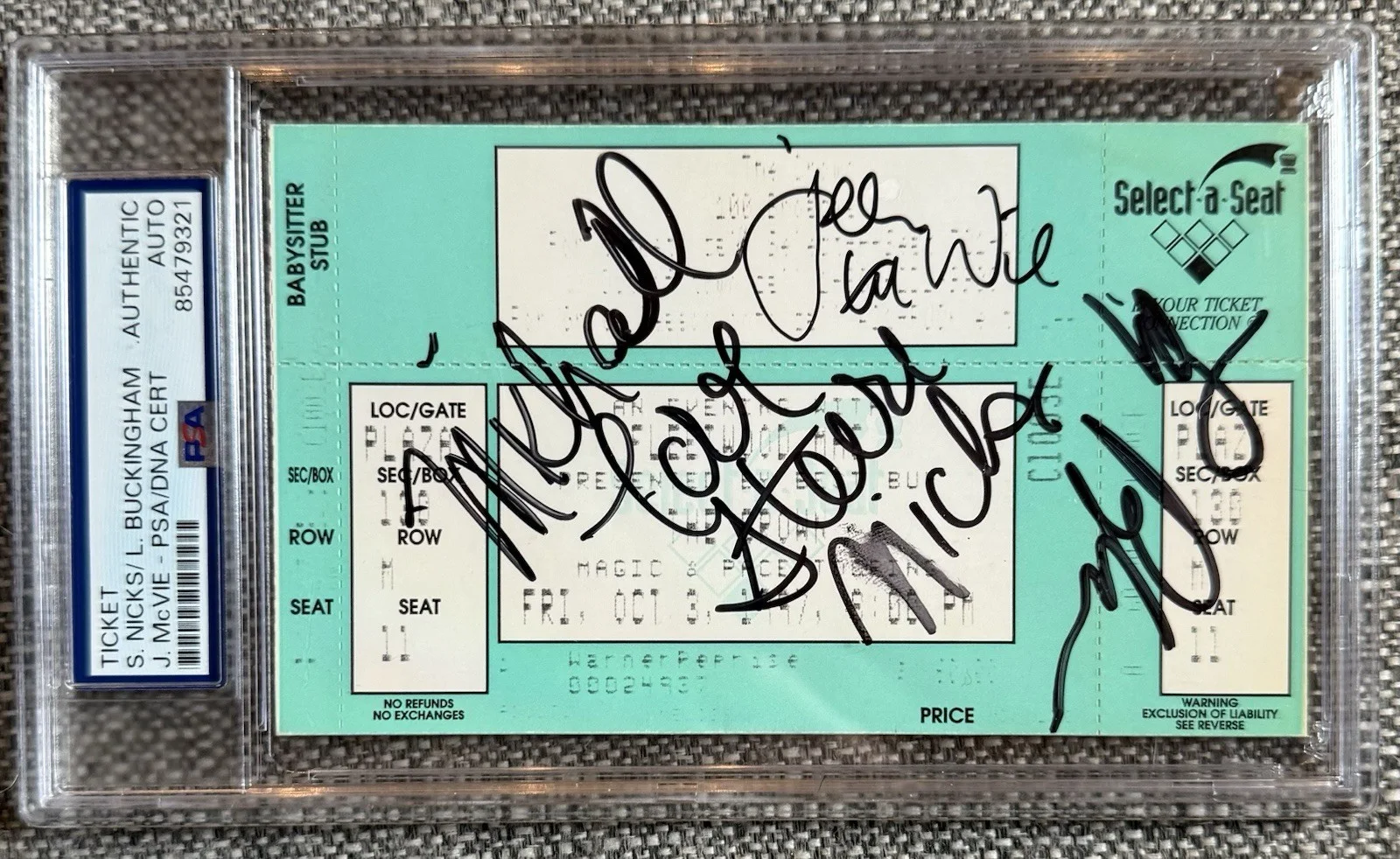 FLEETWOOD MAC - FULLY Signed / Autographed Ticket + Index Card Set! PSA SLAB!, image 2