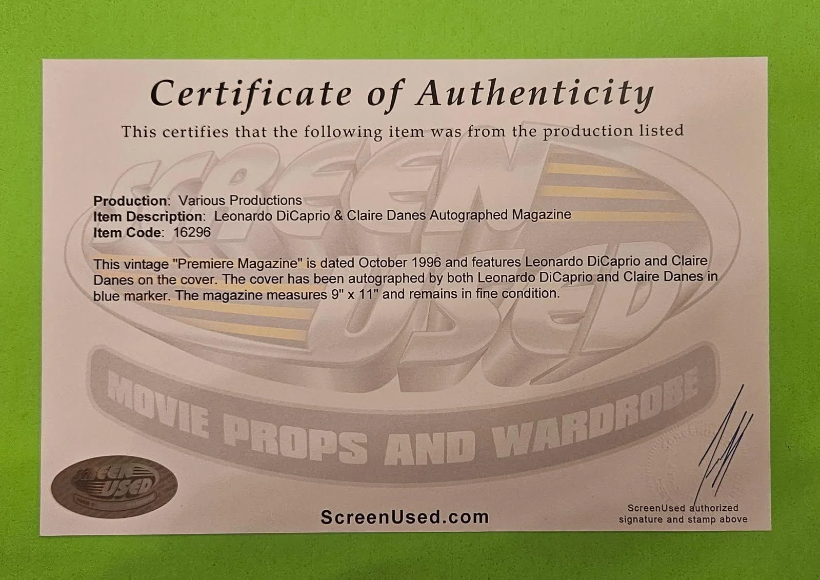 Leonardo DiCaprio & Claire Danes Signed Autographed w/COA, image 2