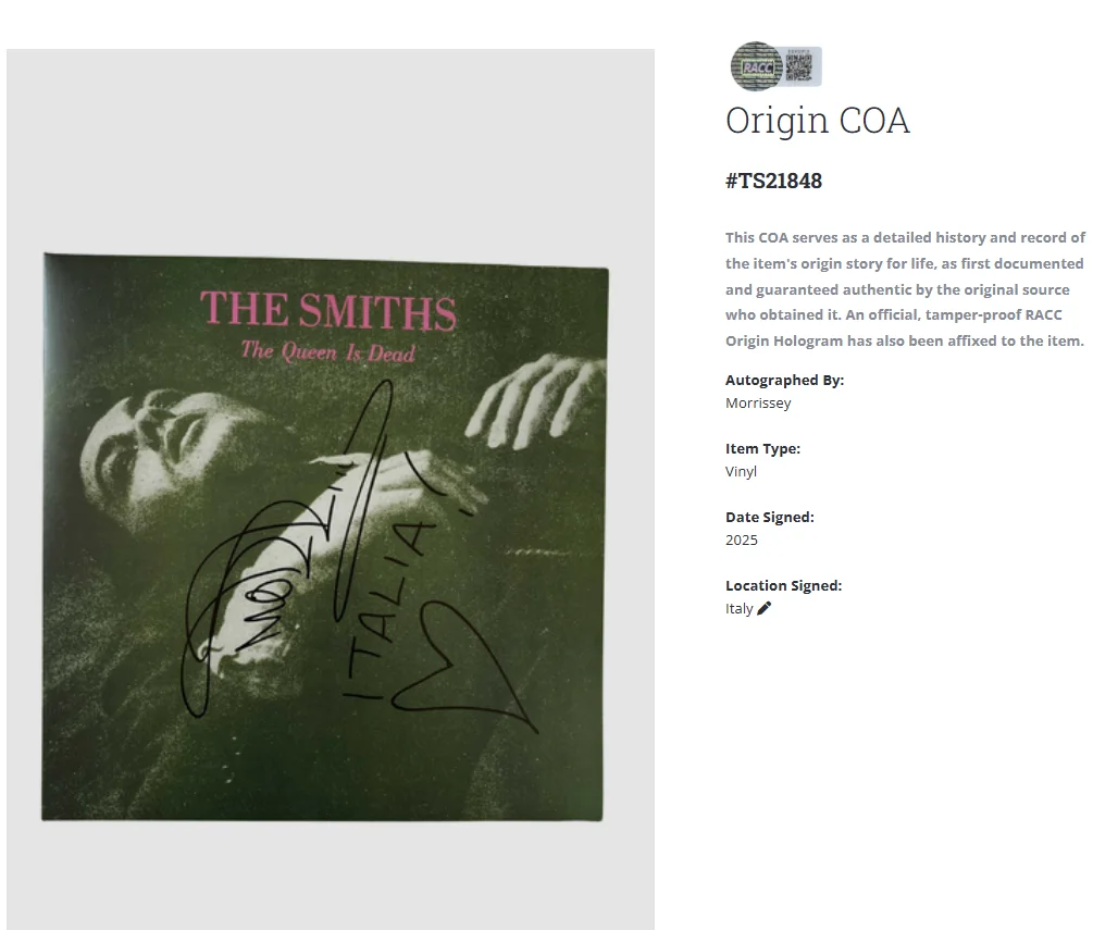 Morrissey The Smiths The Queen Is Dead Signed Autographed Vinyl Record LP w/COA, изображение 2
