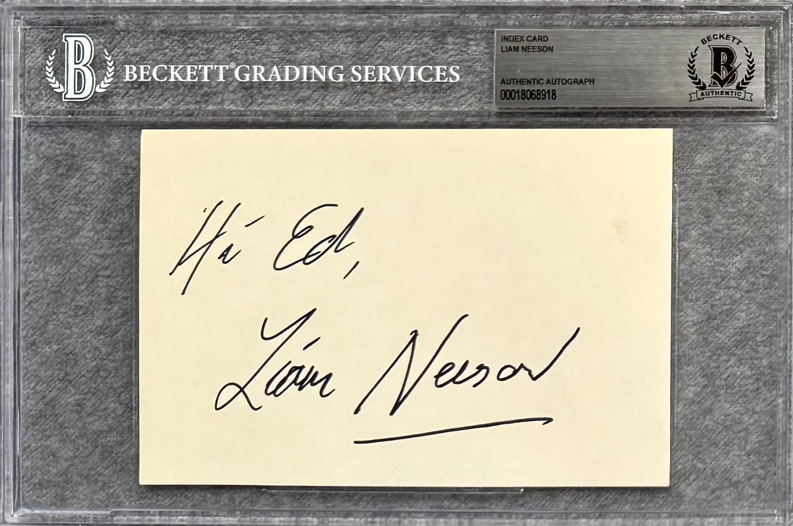 Liam Neeson — LIAM NEESON Signed Autographed 4"x6" INDEX CARD TAKEN Schindler's List BECKETT, image 3