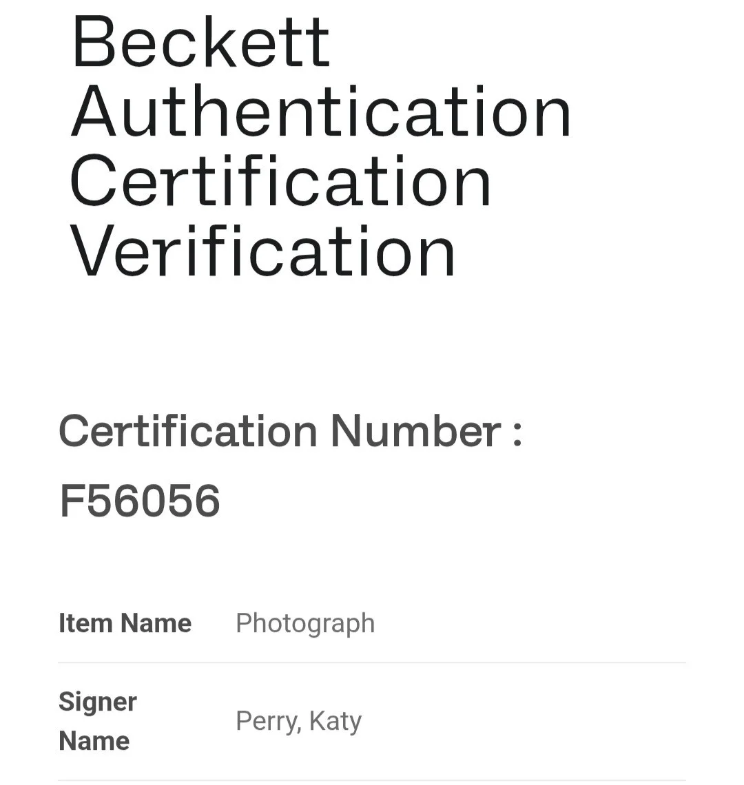 KATY PERRY Signed 12x18 Beckett Certed #F56056., image 3
