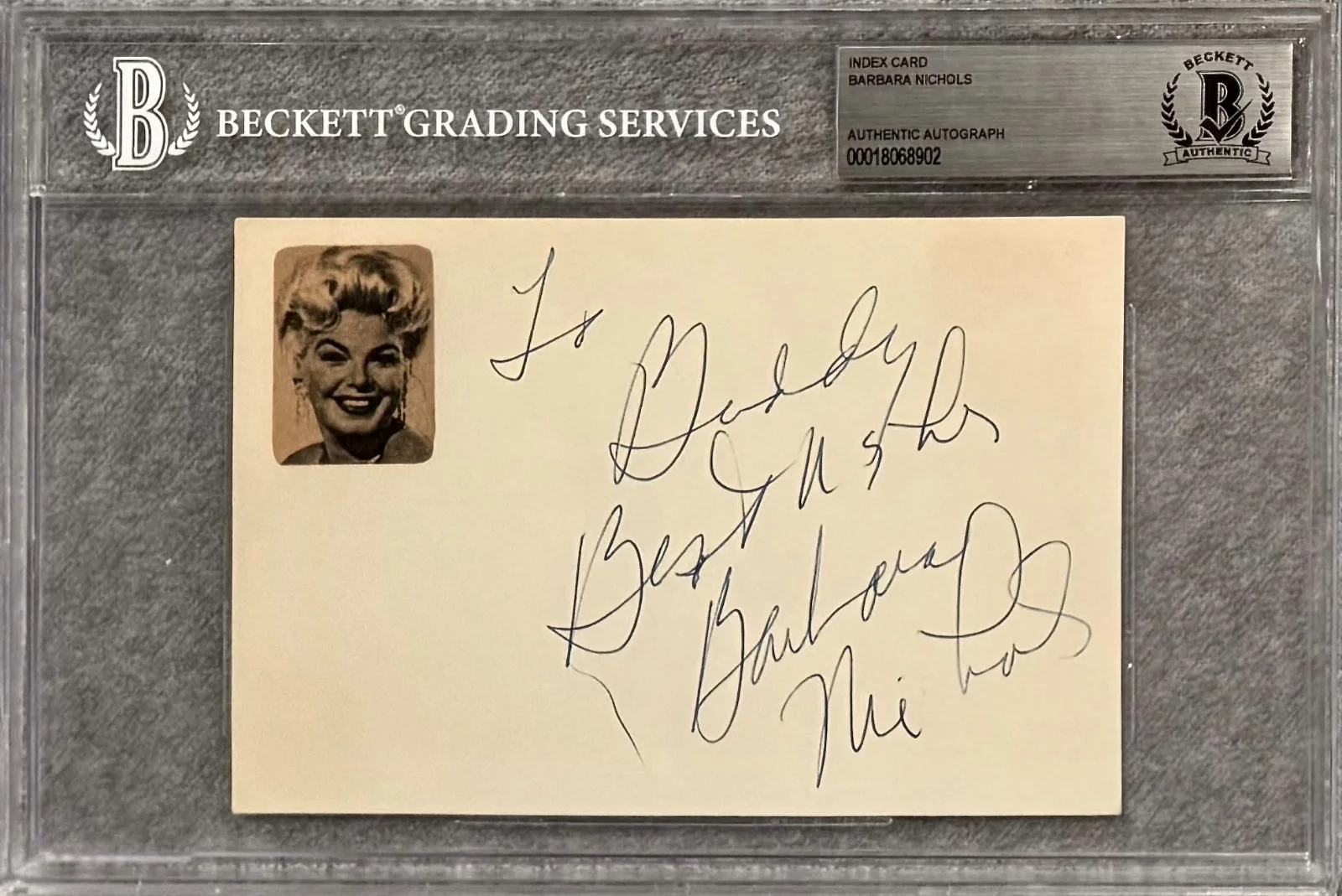 Barbara Nichols — BARBARA NICHOLS Autograph Signed 4x6 INDEX CARD PAL JOEY Woman Obsessed BECKETT, изображение 3