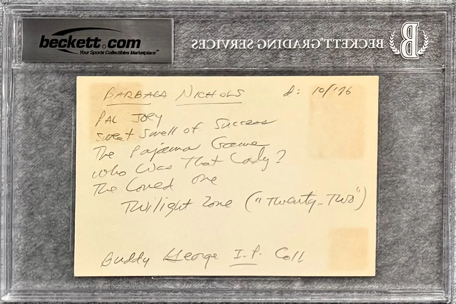 Barbara Nichols — BARBARA NICHOLS Autograph Signed 4x6 INDEX CARD PAL JOEY Woman Obsessed BECKETT, изображение 4