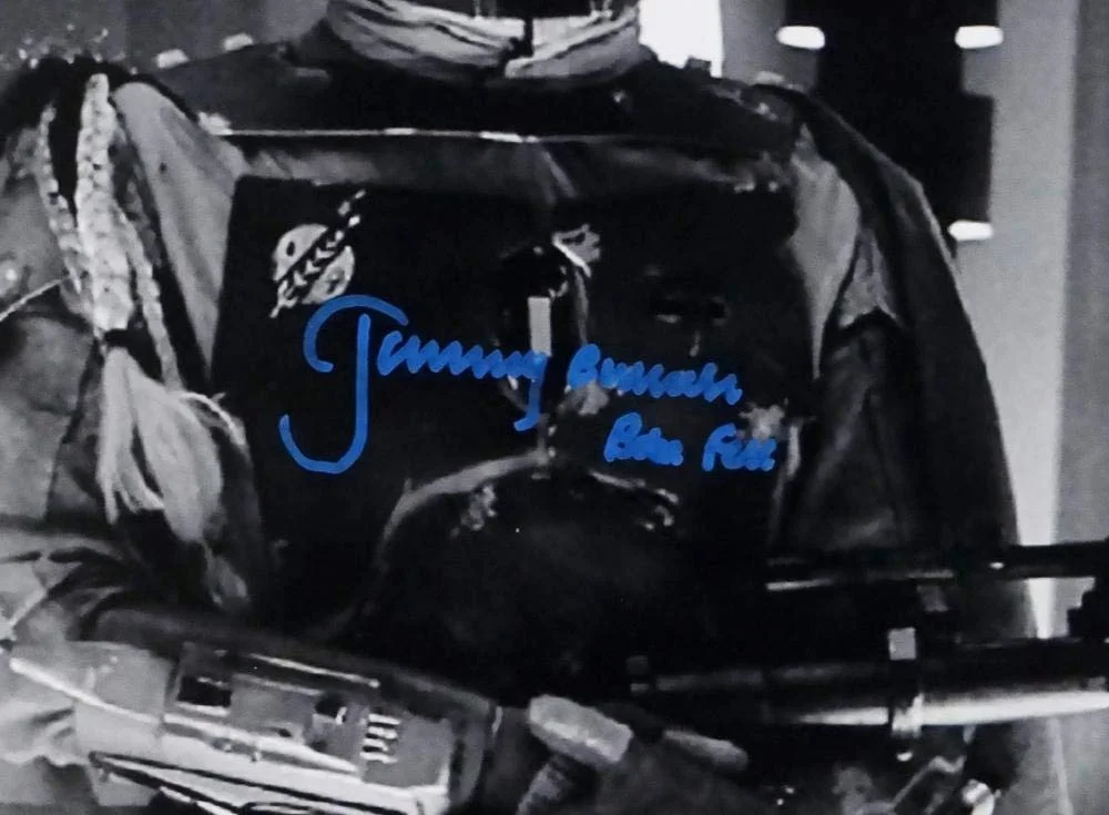 Jeremy Bulloch - Boba Fett — Jeremy Bulloch Autographed Boba Fett B&W Close Up 11x14 Photo- JSA W Auth *Blue, изображение 5