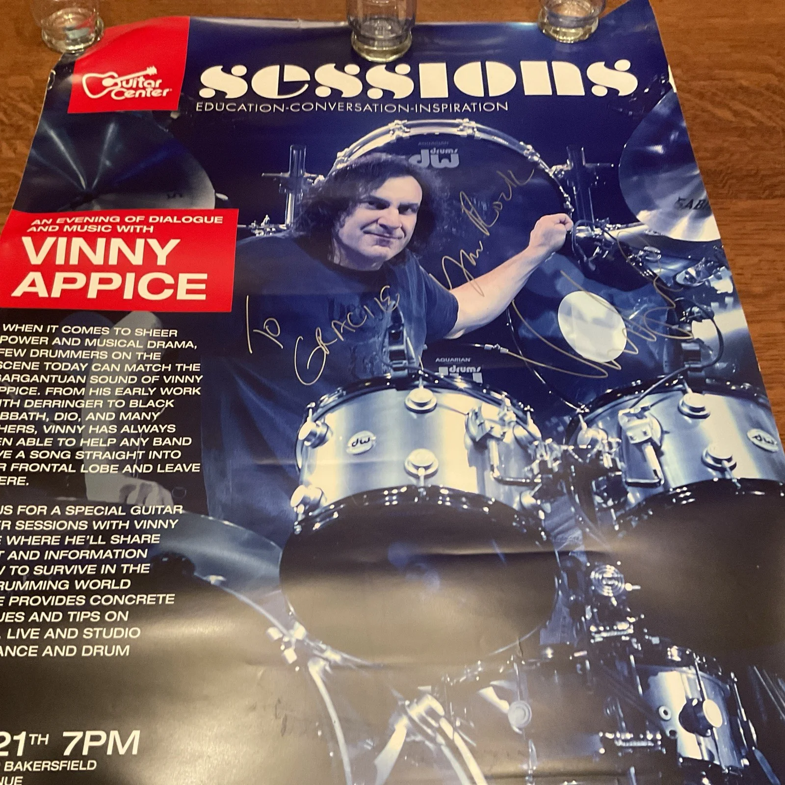 VERY RARE GUITAR CENTER PROMO VINNY APPICE Autographed Poster -24X36, изображение 3