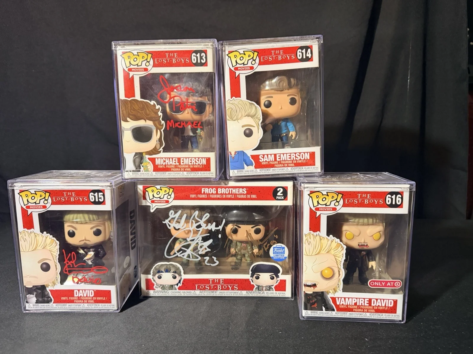Kiefer Sutherland, Jason, Patric Corey Feldman — THE LOST BOYS 5 FUNKO POPS SET SUTHERLAND PATRIC + 2 SIGNED JSA, image 2