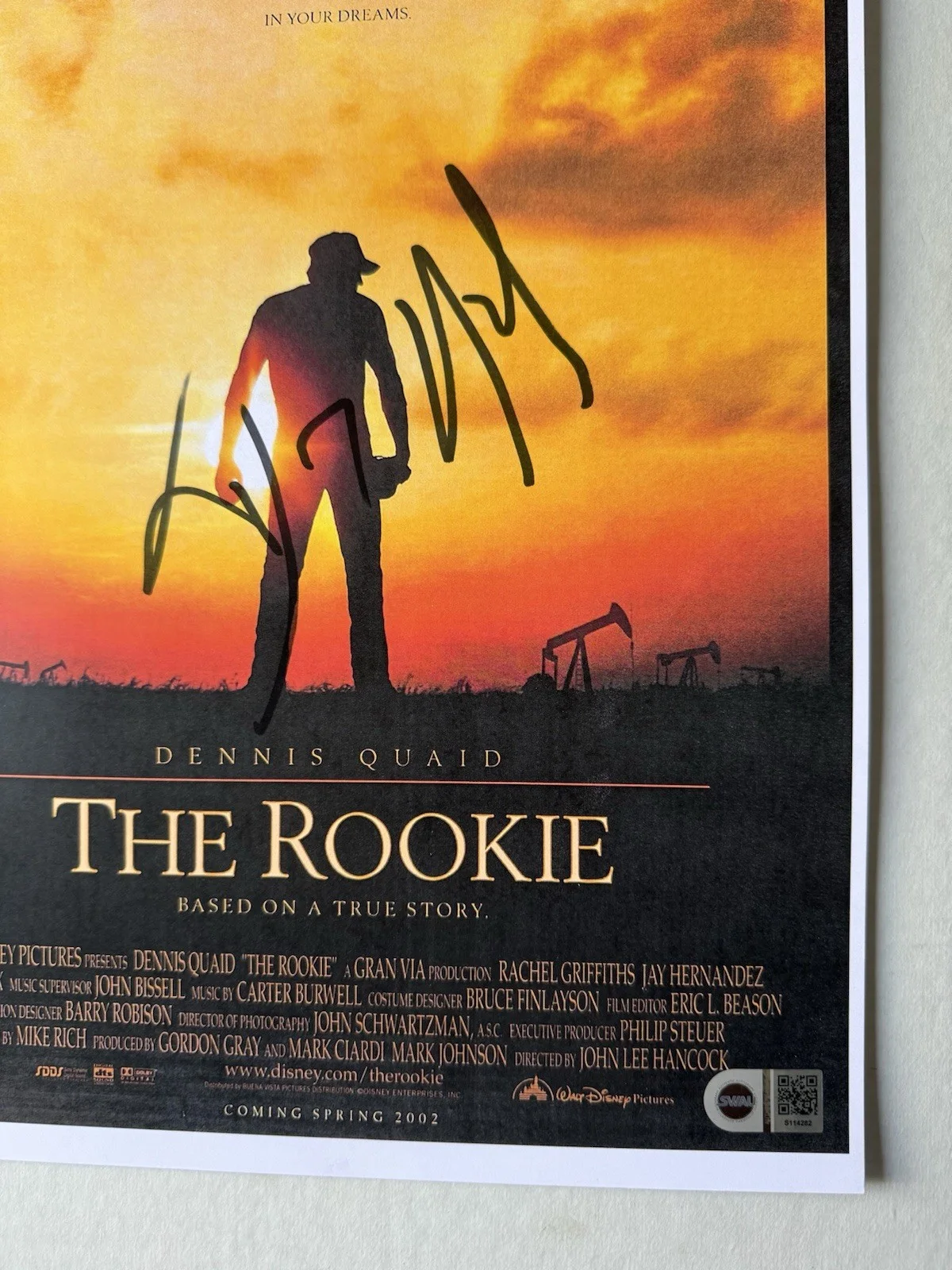 dennis quid — Dennis Quaid ‘The Rookie’ Signed 11x17 Photo ‘Jimmy Morris’ Swau Authenticated 4, изображение 2