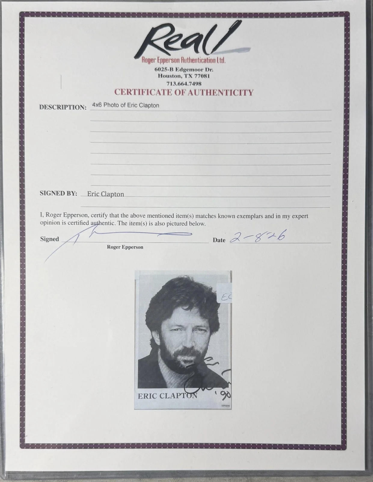 Eric Clapton autographed picture (14.5x10cm) - with COA, image 4